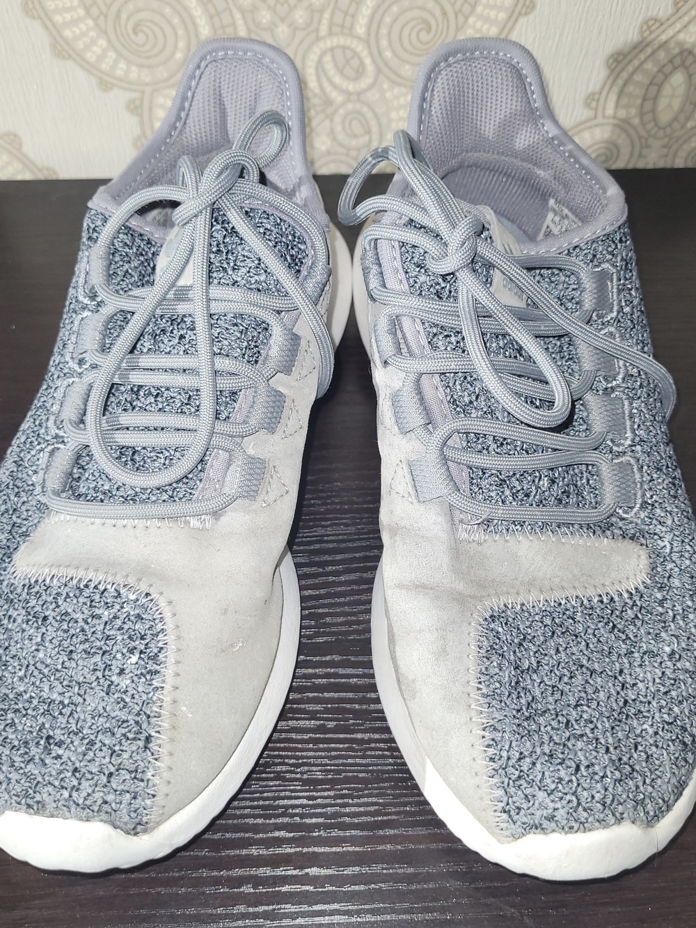 Adidas Women's Light Gray Knit & Suede Lace-Up Sneakers
